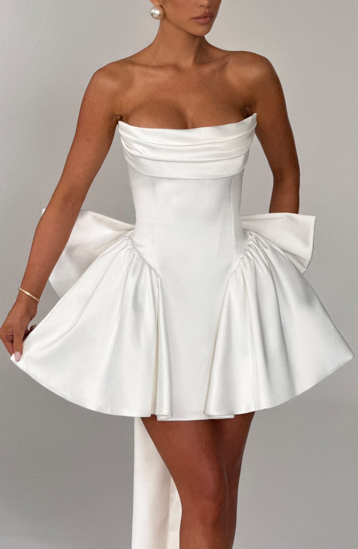 Babyboo Fashion Women's Dress Strapless Cowl Neck Ivory Satin Bridal Party