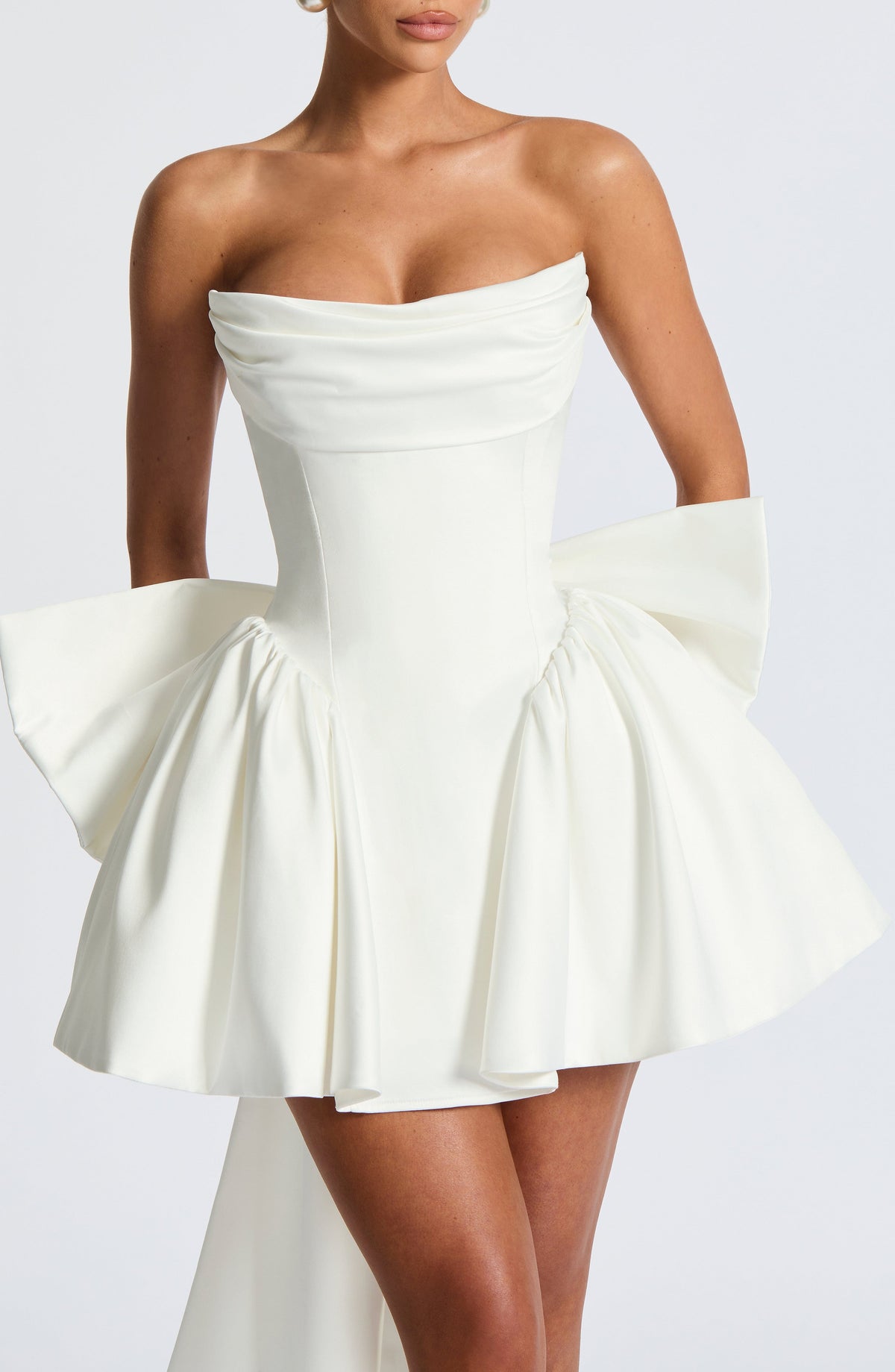 Babyboo Fashion Women's Dress Strapless Cowl Neck Ivory Satin Bridal Party