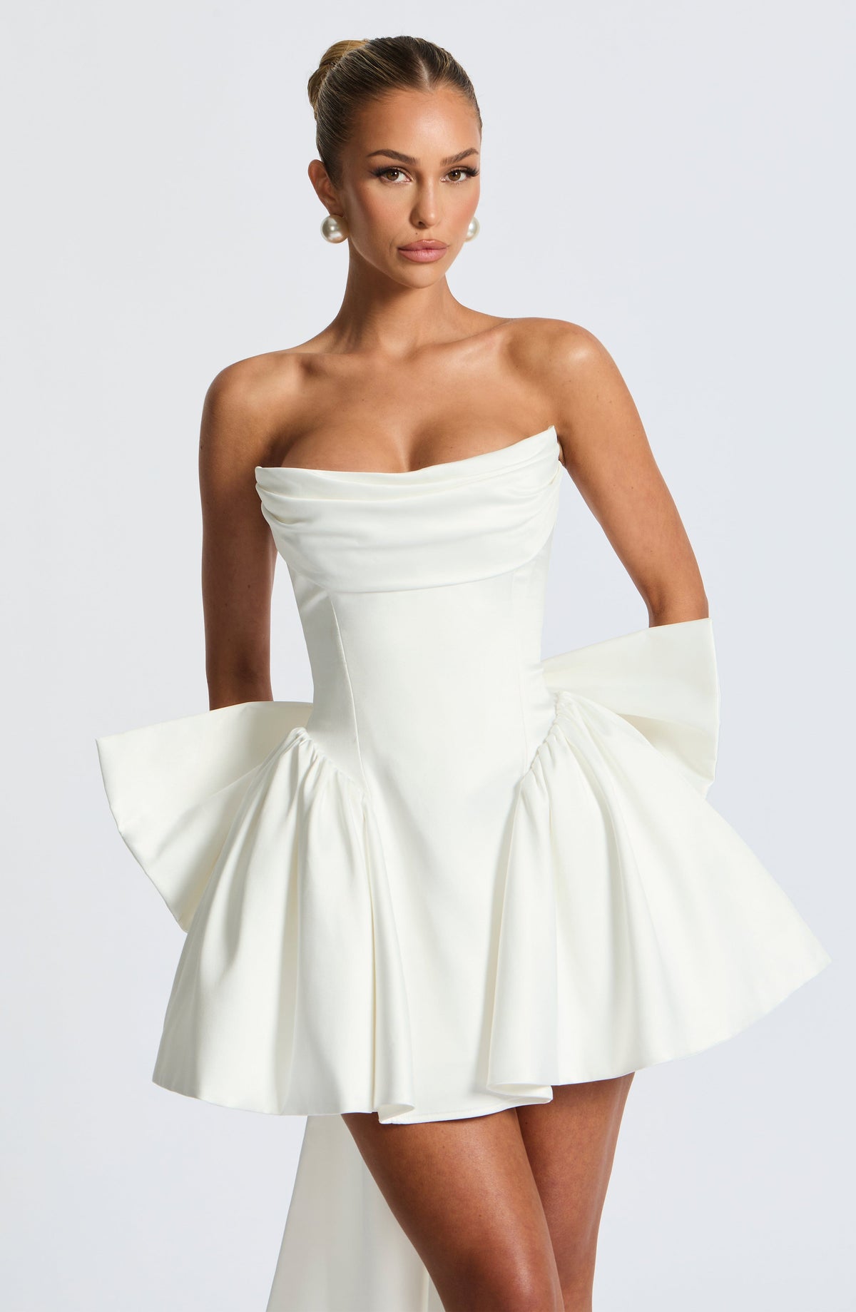 Babyboo Fashion Women's Dress Strapless Cowl Neck Ivory Satin Bridal Party
