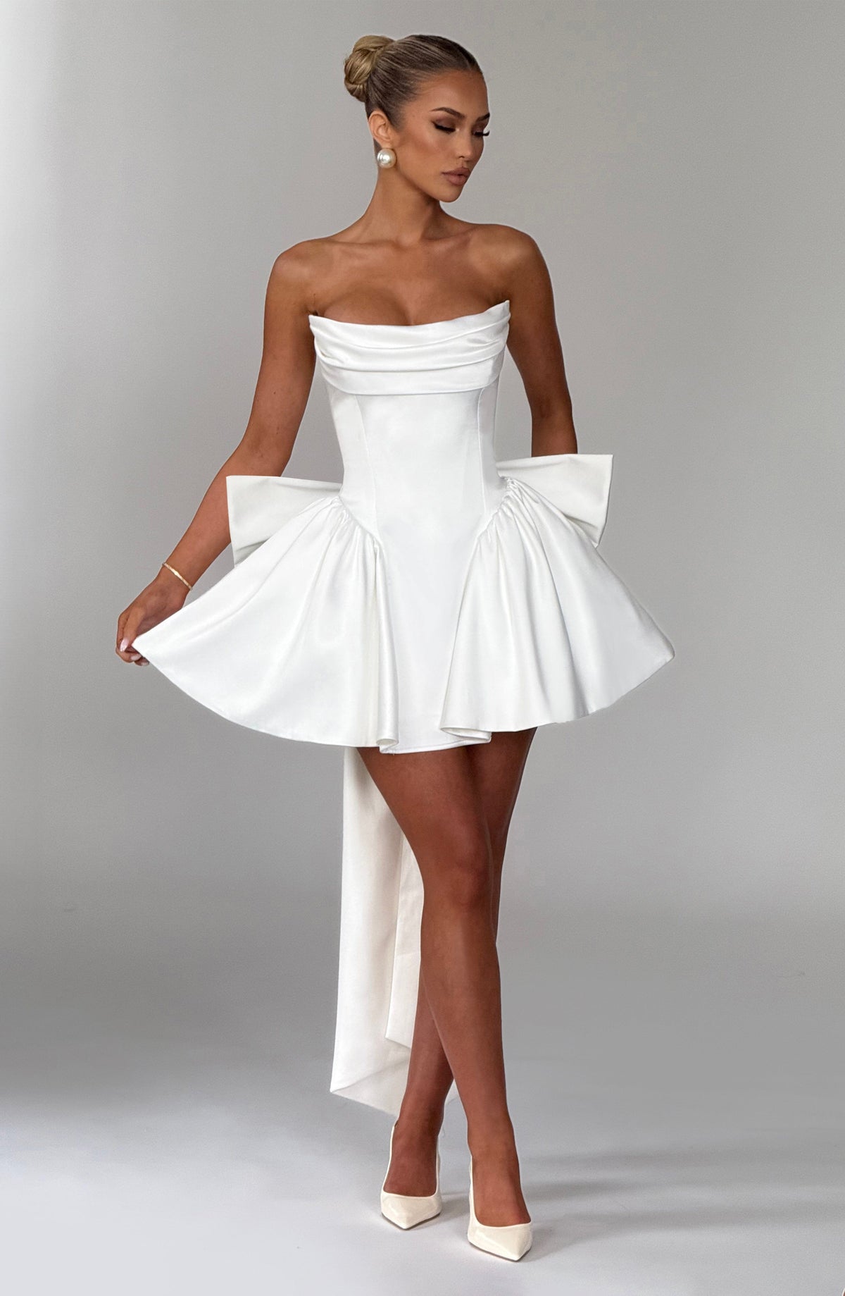 Babyboo Fashion Women's Dress Strapless Cowl Neck Ivory Satin Bridal Party