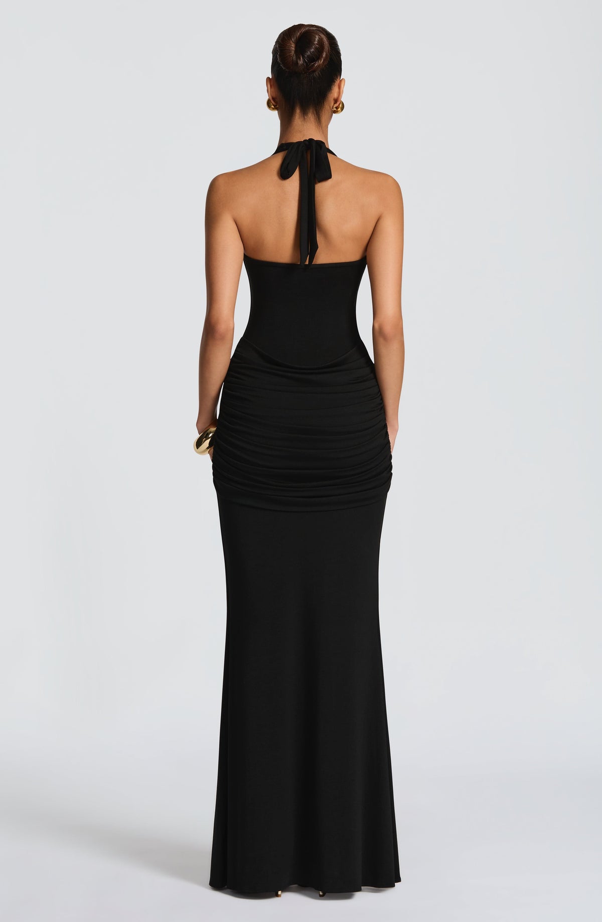 L.F Women's Dress Veneda Maxi Plunge Ruched Black Jersey Evening