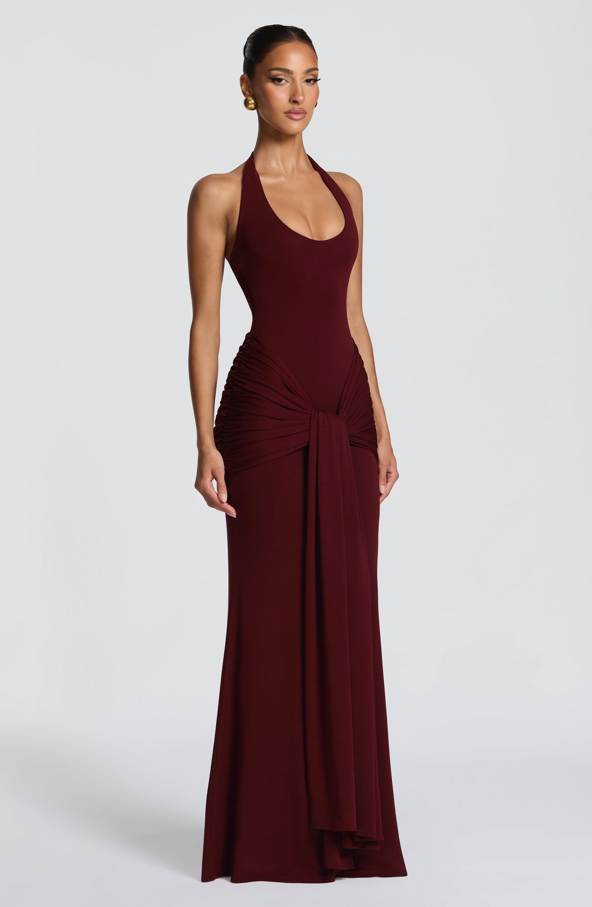 L.F Women's Dress Maxi Ruched Cherry Lacquer Modal Jersey Evening