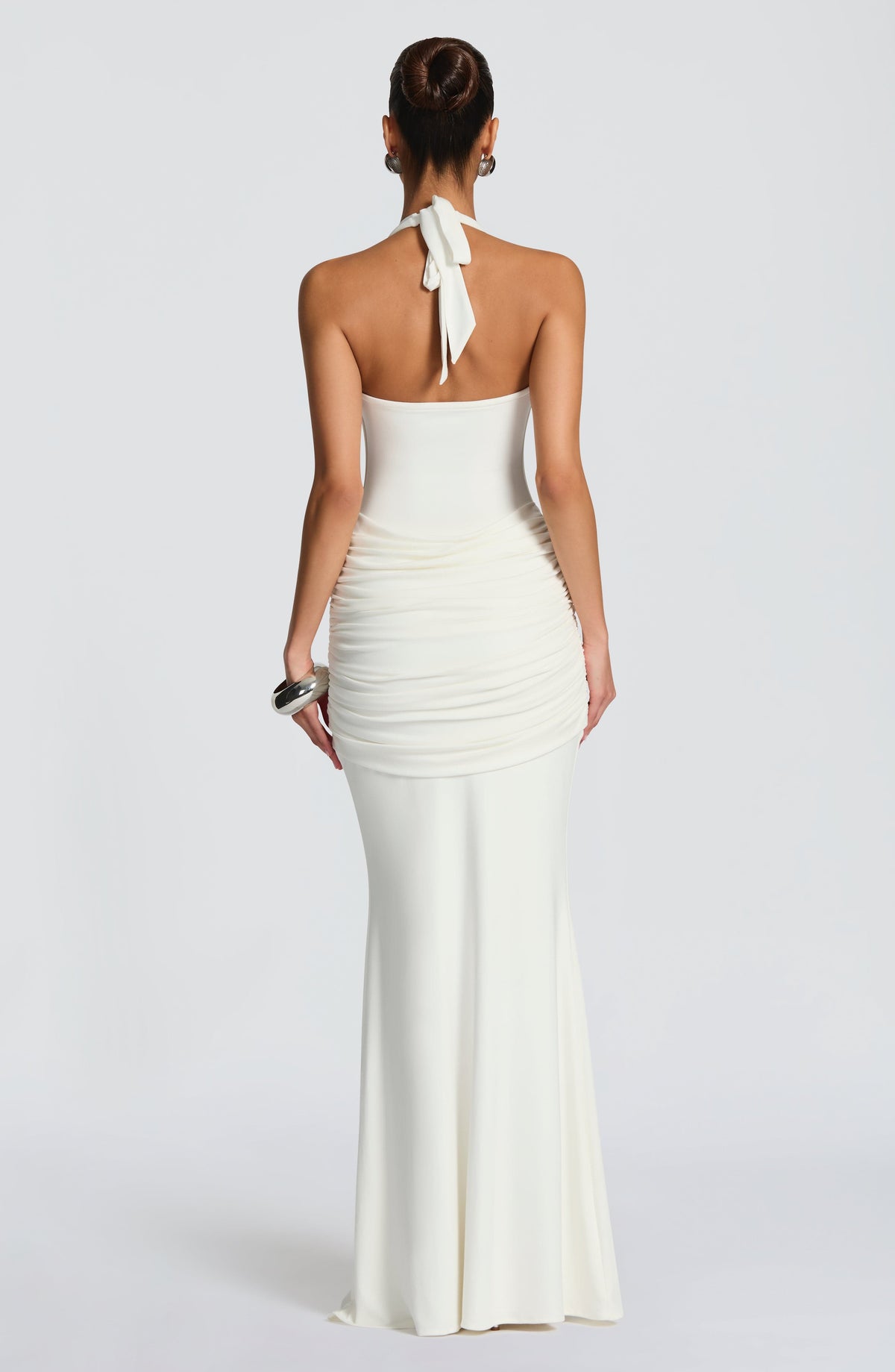 L.F Women's Dress Maxi Veneda Ivory Ruched Modal Jersey Evening