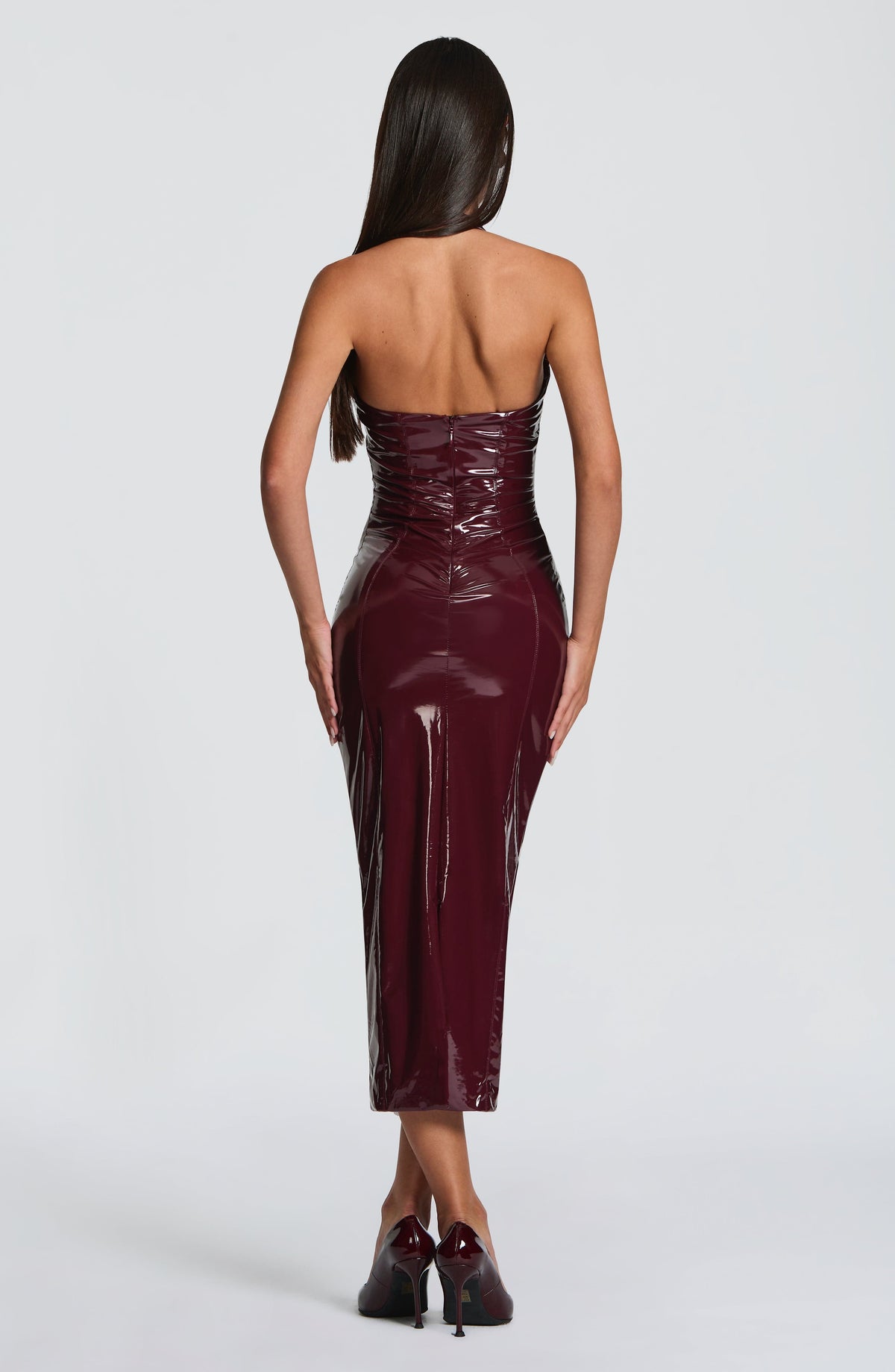 DIA Women's Dress Plunge Backless Cherry Lacquer Vinyl Evening Party