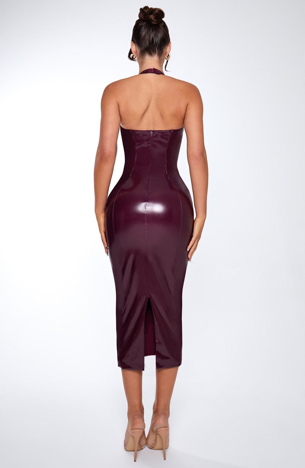 DIA Women's Dress Plunge Backless Cherry Lacquer Vinyl Evening Party