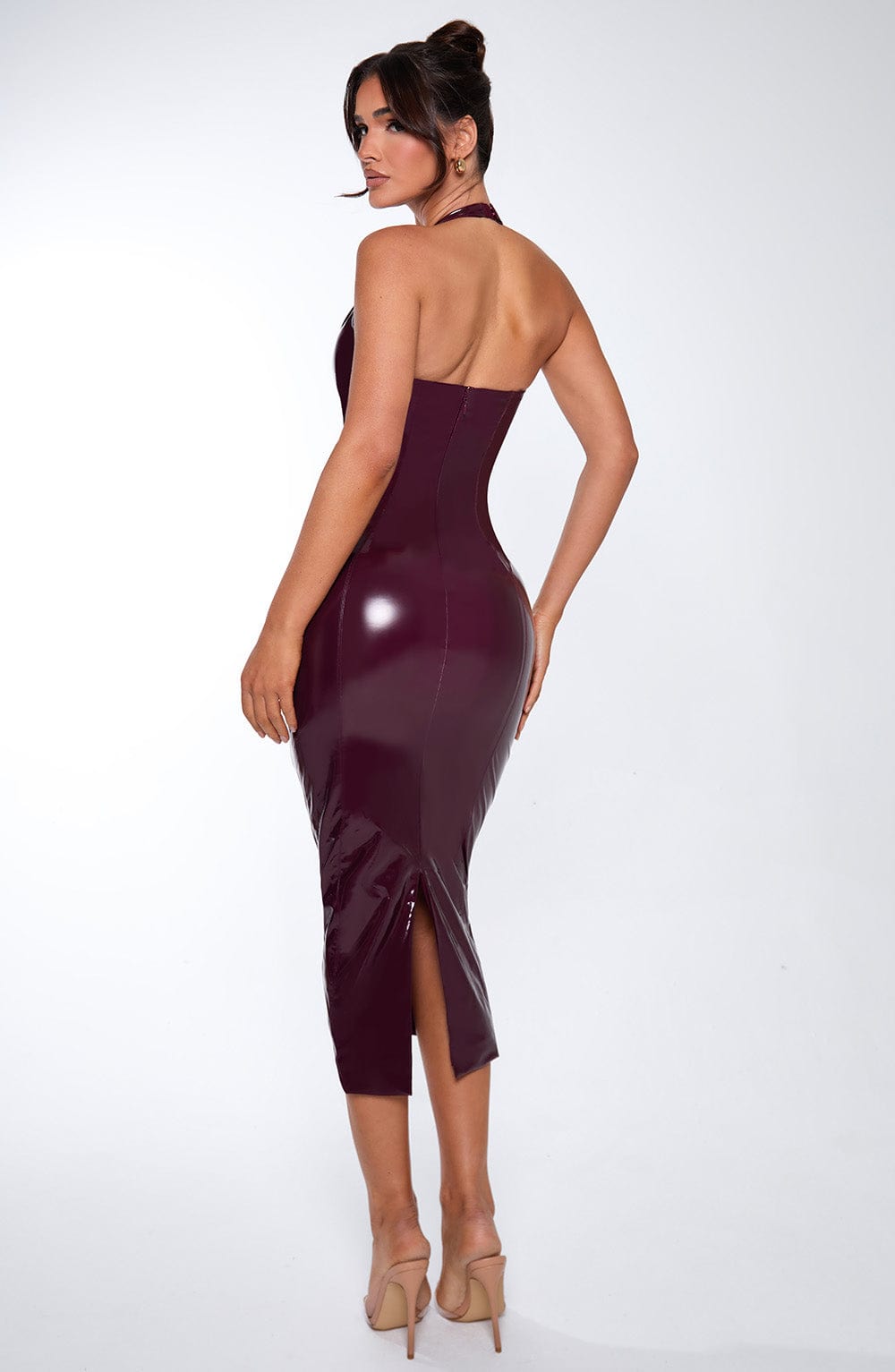 DIA Women's Dress Plunge Backless Cherry Lacquer Vinyl Evening Party