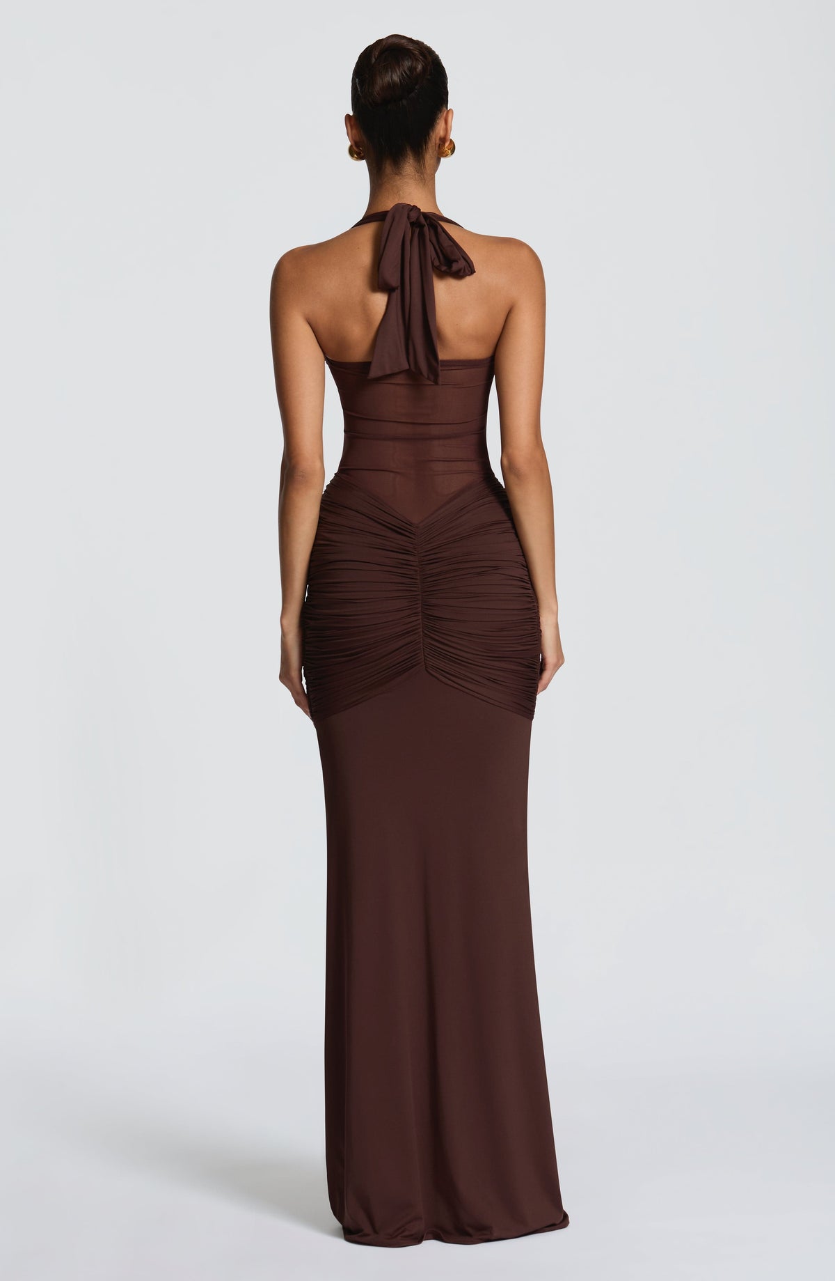DIA Women's Dress Ruched Flare Plum Brown Mesh Formal