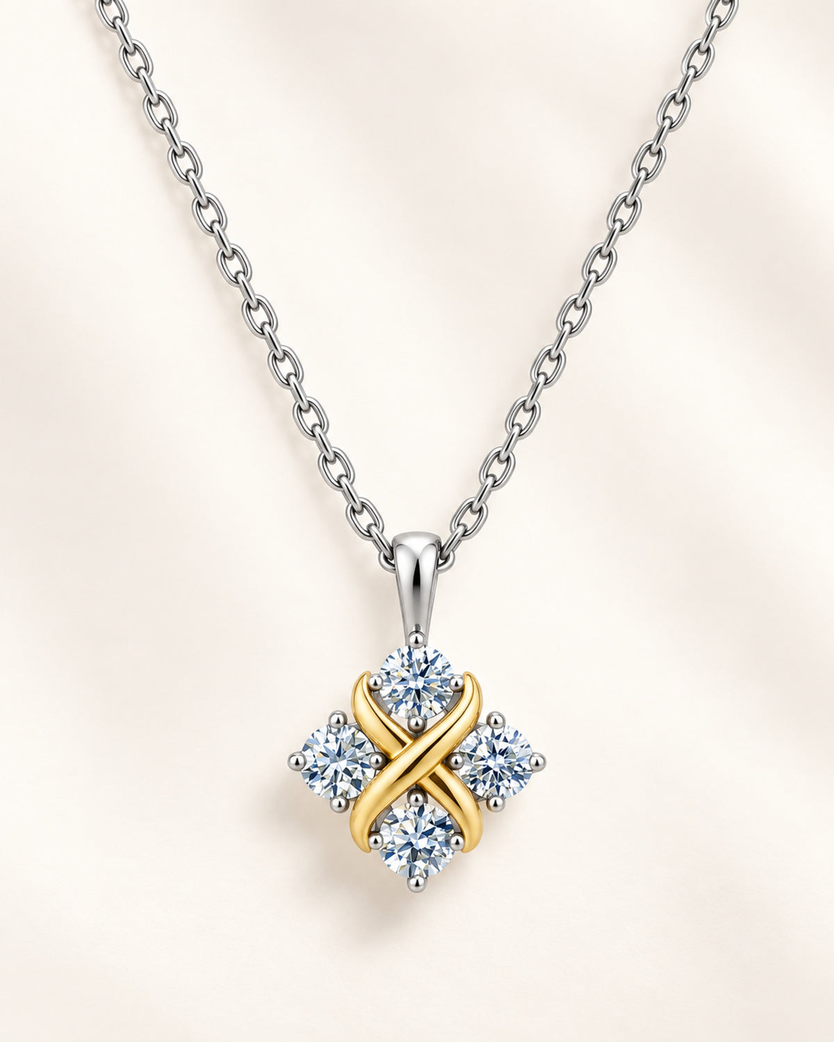 Women's four-stone moissanite pendant necklace in S925 sterling silver front view