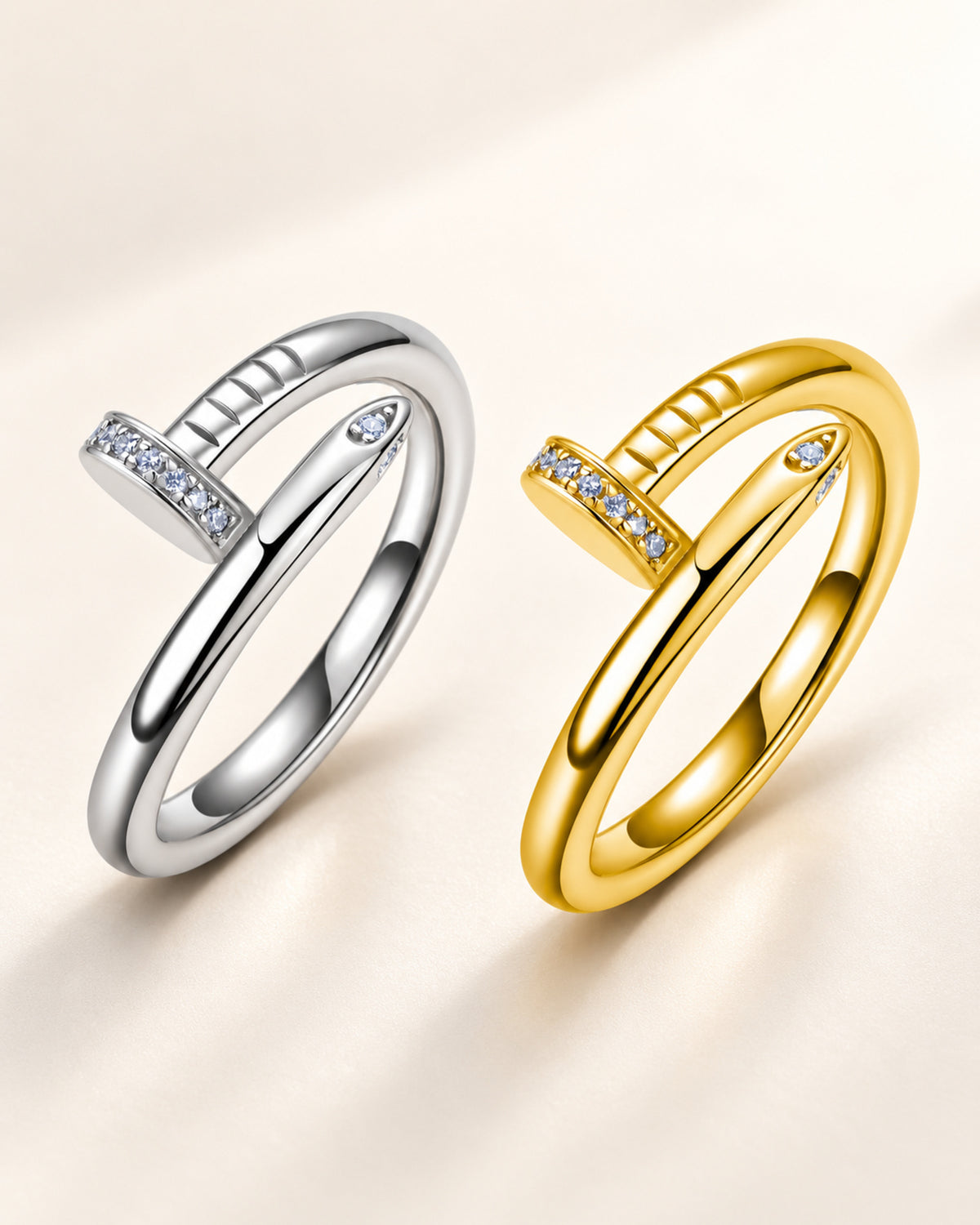 Women's moissanite nail ring in S925 sterling silver, silver and gold-tone finishes