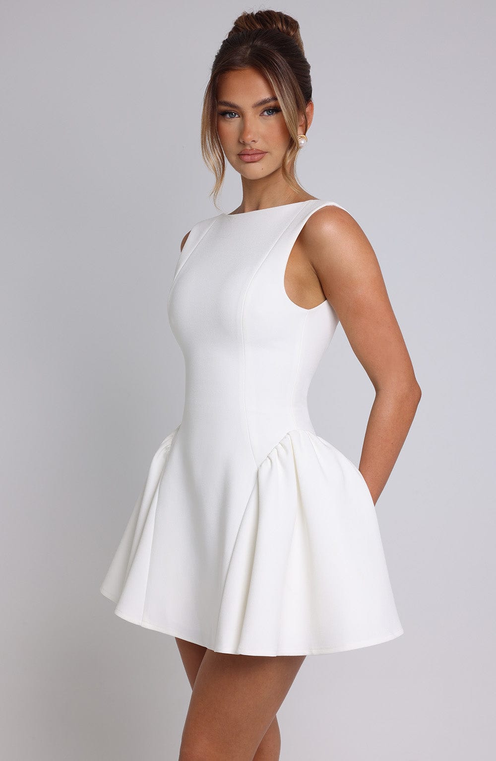 R.F Women's Dress Mini Backless Ivory Crepe Party