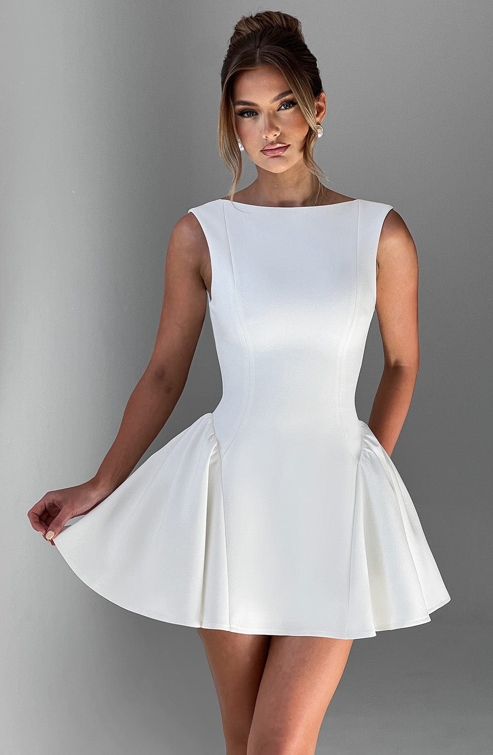 R.F Women's Dress Mini Backless Ivory Crepe Party