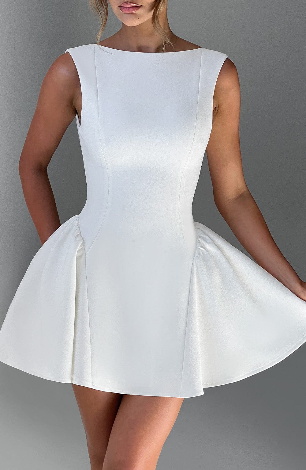 R.F Women's Dress Mini Backless Ivory Crepe Party
