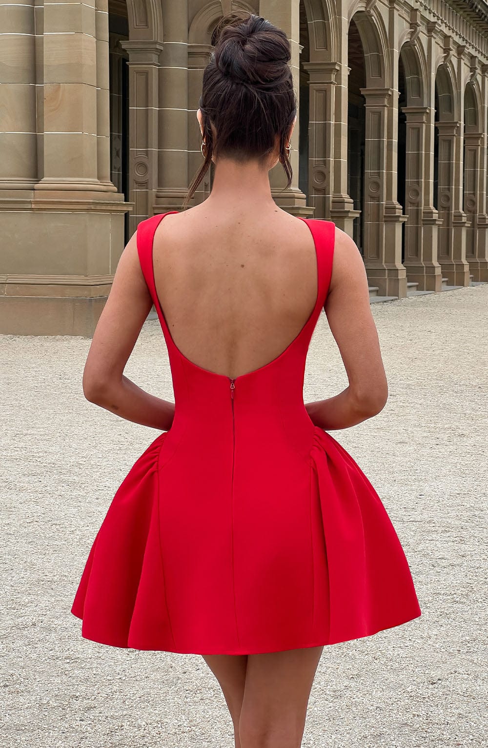 R.F Women's Dress Mini Backless Red Crepe Party