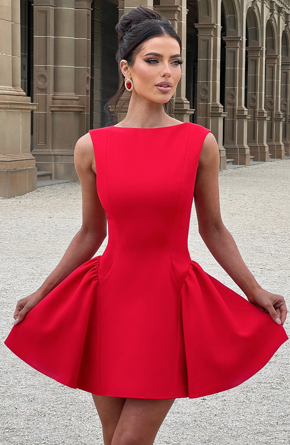 R.F Women's Dress Mini Backless Red Crepe Party