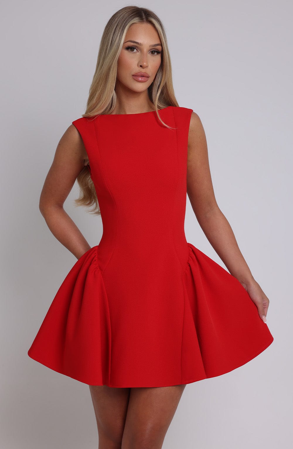 R.F Women's Dress Mini Backless Red Crepe Party