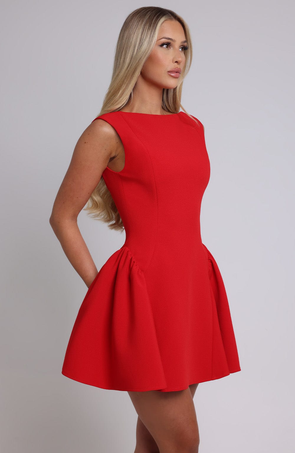 R.F Women's Dress Mini Backless Red Crepe Party