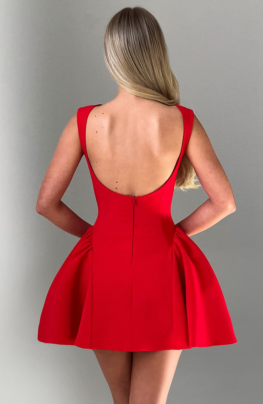 R.F Women's Dress Mini Backless Red Crepe Party